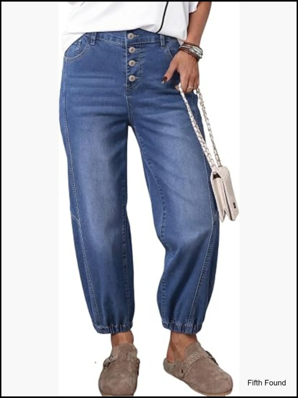 Harem Jeans Button Front Casual Trendy Loose Fit Baggy Denim Pants with Pockets